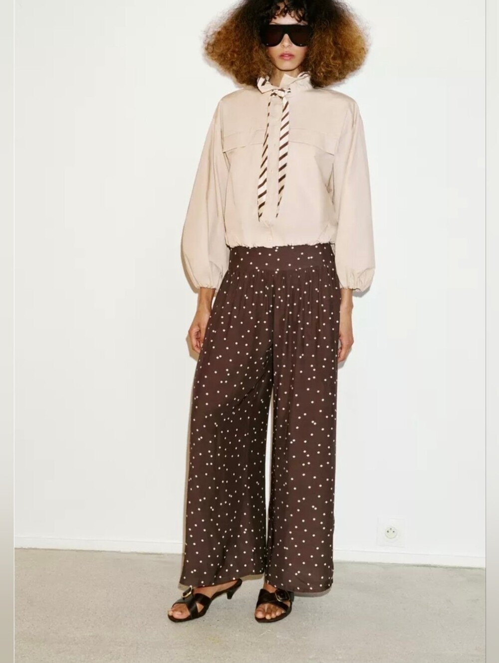 Zara Size S WIDE-LEG POLKA DOT TROUSERS